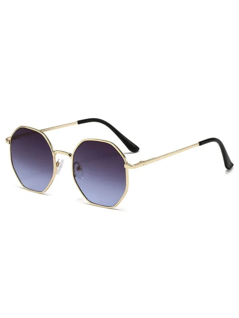 Unisex Octagonal Gold Metal Frame Gradient Black to Blue Lens Sunglasses